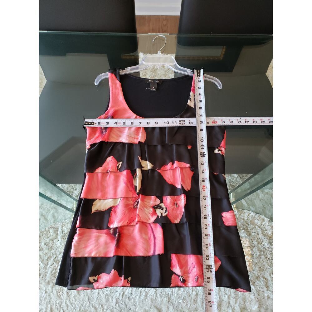 White House Black Market Tank Top Womens M Black Pink Floral Layered Scoop Neck - Picture 7 of 10